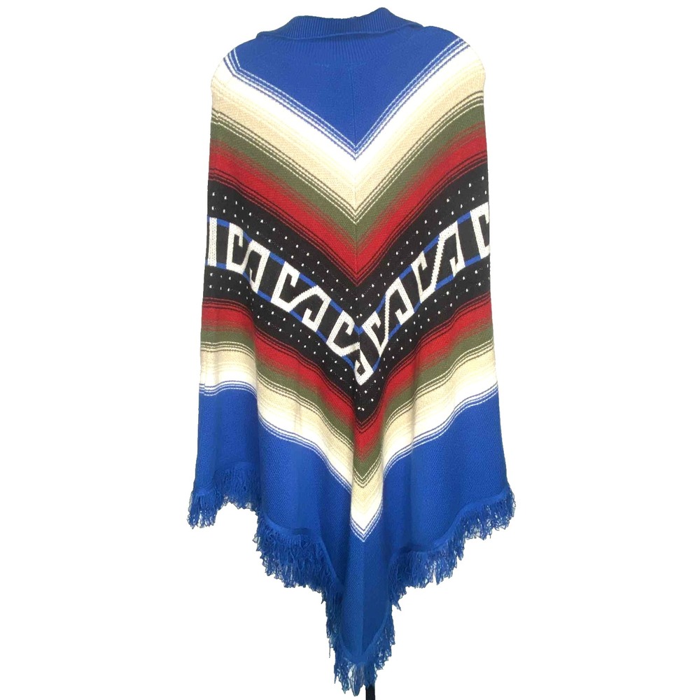 Vintage JR Rappers Knit Poncho ONE SIZE serape Fringe bohemian tribal southwest - Picture 7 of 7